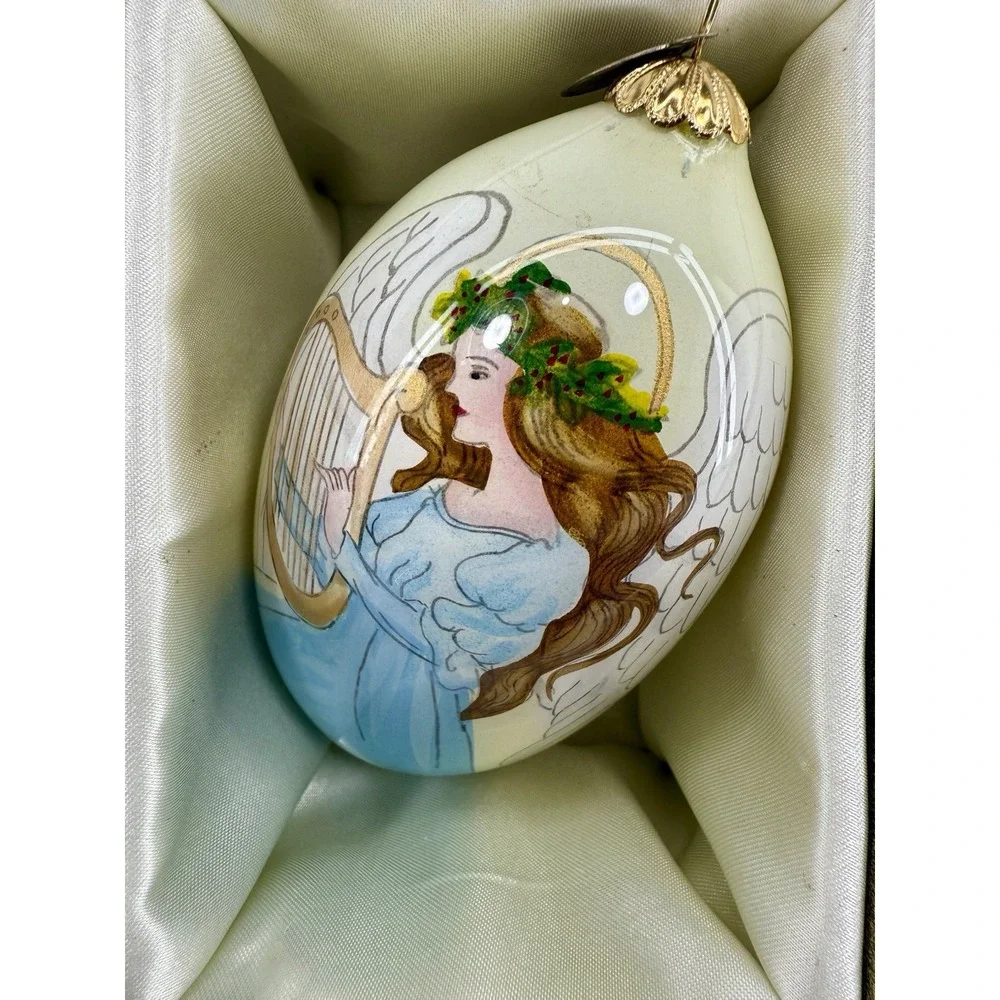 Pier 1 2015‎ Angel with Harp & Doves Inside Painted Glass Ornament w/ Box 5